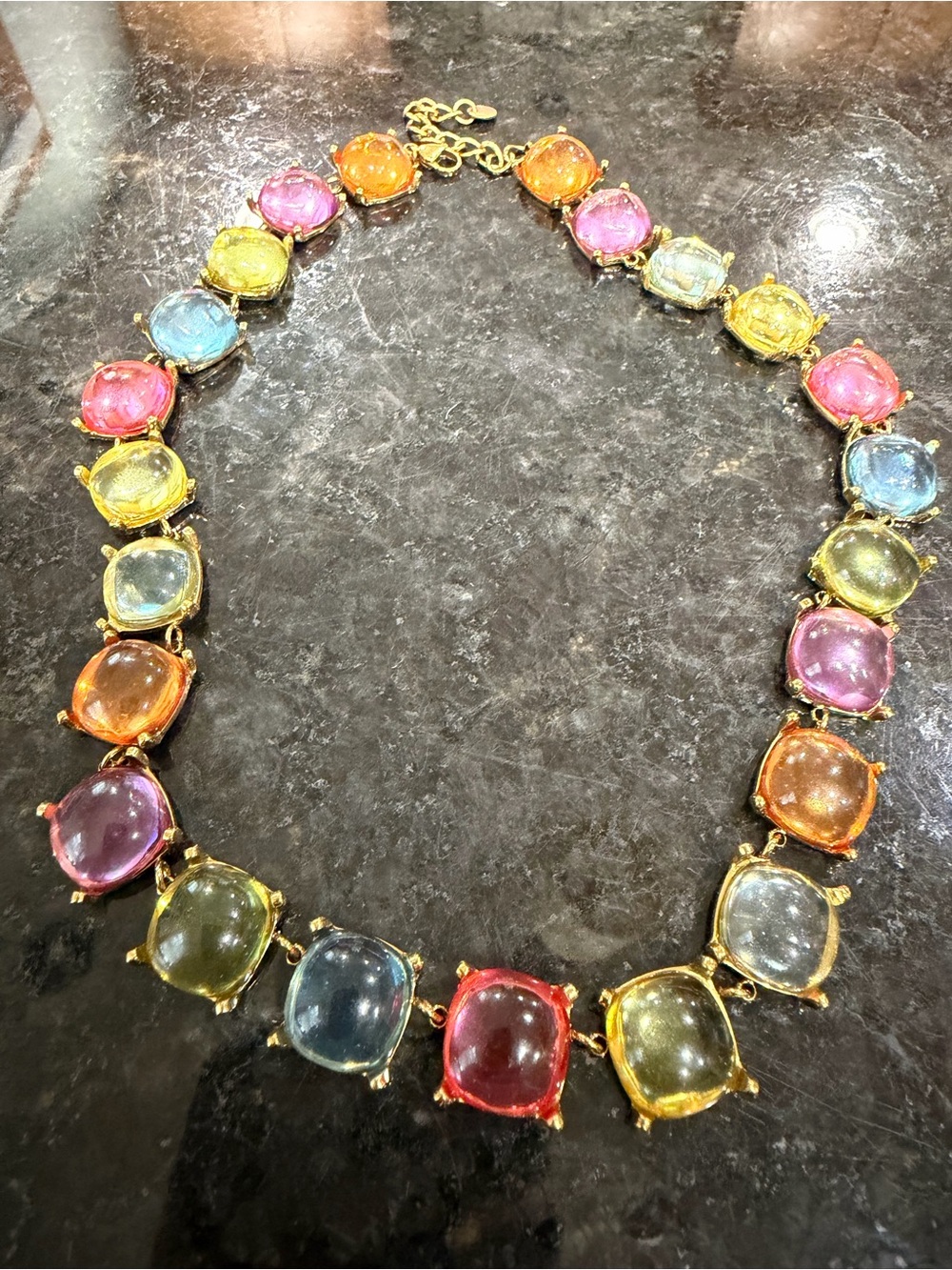 Gold-Tone Multicolor Cabochon Necklace and Bracelet Set - Vibrant Glass Stones